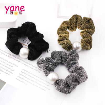 China Newest Fashionable Shiny Pattern Beautiful Fabric Pearl Style Elastic Hair Scrunchies For Girls for sale