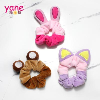 China Hot Selling Cute Elastic Hair Accessories Cute Ear Style Velvet Hair Scrunchies For Kids Girls for sale