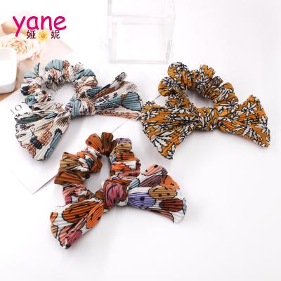 China Custom Flower Fashion Trendy Design Accessories Pleated Bunny Ear Hair Scrunchies For Girls for sale