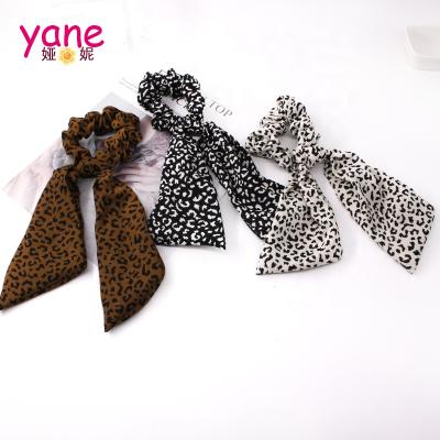 China Fashional Lady Long Ribbon Foldable Elastic Hair Tie Leopard Bow Scrunchies Pretty For Women for sale