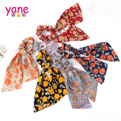 China Hair Decoration Fancy Printing Style Hair Scrunchies Polyester Ribbon Hair Ties For Girls for sale