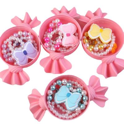 China Cute Fashion Sweet Candy Box Bow Beaded Necklace Jewelry Set For Girls for sale