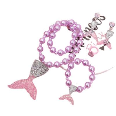 China Cute Hot Selling Dreamy Mermaid Girls Beaded Necklace Set Cartoon Princess for sale