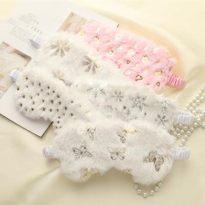 China Anti-wrinkle Winter Style Plush Eye Mask Tanning Print Eye Mask Sleep Blindfolds for sale