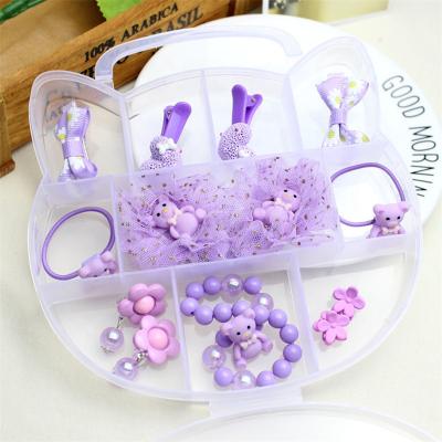 China Hair Pin Clip Barrette Cute Purple Bear Ornament Kids Hair Bracelet Accessory Set for sale