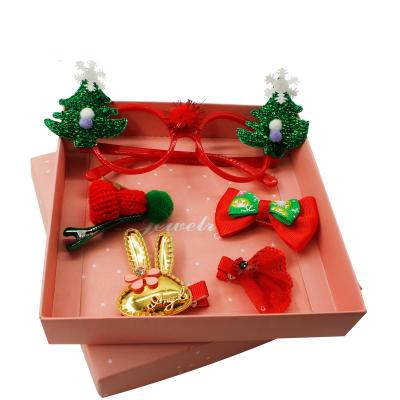 China Fashion Rabbit Hair Accessories Set Glass Christmas Tree Hair Clip For Kids for sale