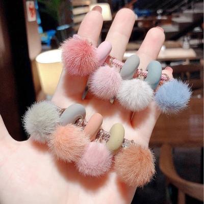 China Fashion Style Fur Ball Cool Soft Candy Color Elastic Hair Band For Girls for sale