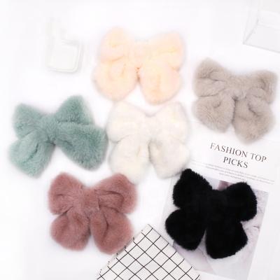 China Newest Solid Color Hair Pin Large Plush Hair Clip Bow Spring Clip For Women for sale