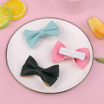 China European and American accessories cute pure color children's hair style bow leather hairpin small for sale