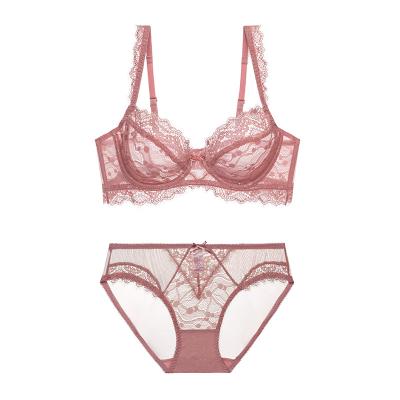 China Gather together women unique soft breathable underwear design lace sexy transparent lingerie set for sale