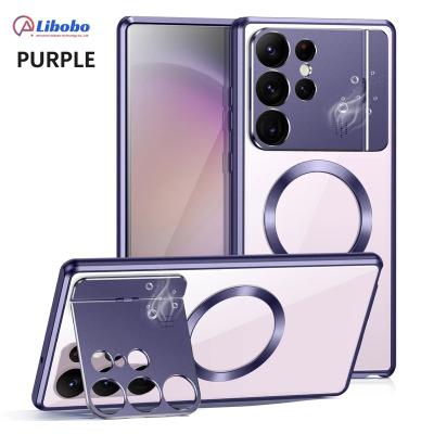 China Shockproof Case For Samsung Galaxy S24 S23 S22 Ultra Magnetic Camera Lens Film Metal Perfume Fragrance With Folding Bracket Phone Back Case for sale