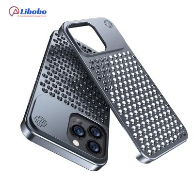 China Shockproof Metal Heat Dissipation Phone Case For iPhone 12 13 14 15 Pro Max Plus Fragrance Rimless Hollow Aluminum Cooling Shockproof Cover for sale