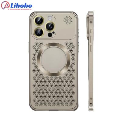 China Shockproof Metal Heat Dissipation Magnetic Phone Case For iPhone 15 13 12 14 Pro Max 15lus Lens Film Aromatherapy phone cover for sale