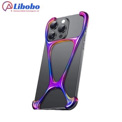 China Shockproof Luxury Zinc Alloy Hollow Shockproof Phone Case For iPhone 13 14 15 Pro Max Frameless Heat Dissipation Anti-fall Hard Cover Funda for sale