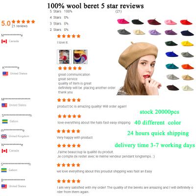 China Character Stock Fashion Different Colors Fashion Hat Premium Quality Wool Beret For French Women for sale