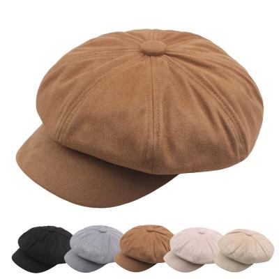 China Solid Color Fashion Suede 8 Panel Hats Checked Wholesale Bulk Running Adjustable Beret for sale