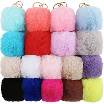 China 2021 Wholesale Faux Furry Rabbit Ball Keychain 2021 Pink Pom Pom Keychain For Girl And Puff Fur Ball Lady for sale