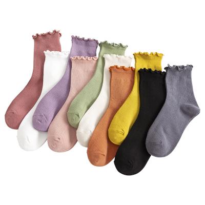 China Sporty Wholesale Popular Retro Ruffle Ankle Socks Socks Women Girls Cotton Lace Up Socks for sale