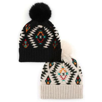 China COMMON Dream.G RTS Aztec Knitted Warm Hat Winter Cap With Hair Ball for sale