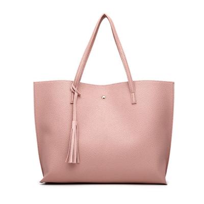 China 2021 Fashion Fashion Handbags Fashionable Lychee Leather Casual Simple Tassel Shoulder Tote Bag for sale