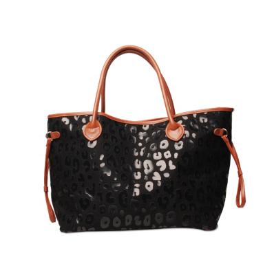 China 2021 Fashion Wholesale Customized Casual Black Pu Women Glitter Leopard Tote Bag for sale