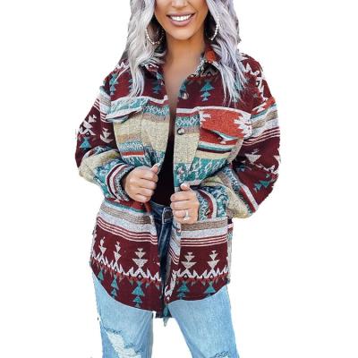 China Breathable Women Color Block Plaid Western Style Aztec Print Jacket Coat for sale