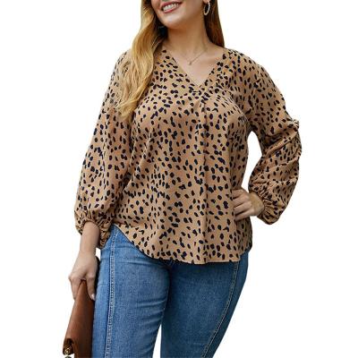 China V Neckline Plus Size Women Clothing Anti-wrinkle Long Sheath Loose Wave Point Chiffon Blouse for sale