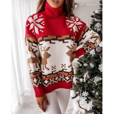 China Elk Christmas Breathable Jacquard Knitted Sweater Autumn Xmas Sweaters Casual Turtleneck for sale