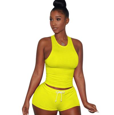 China Summer Plus Size Women Clothing Set Solid Color Sportswear Two Piece Crop Tops Shorts Tracksuits for sale