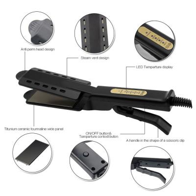 China Salon Use Wet Dry Wet Dry Quick Styler Titanium Steam Flat Irons Strong Flat Steam Hair Straightener Black Wide Profesional for sale