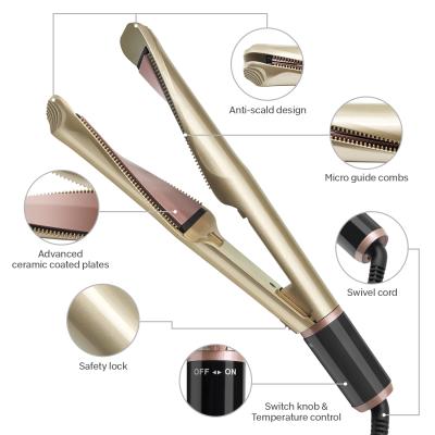 China Unique 2 in 1 hair straightener with teeth 32cm Shenzhen curling iron straightener temp 450 curved curling iron for sale