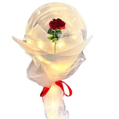 China Popular Custom Valentine's Day Rose Decoration LED Balloon Globo Round Latex Balloon Transparent Rose Bouquet for sale