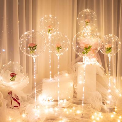 China Fashion Rose Bouquet Transparent Ball Valentines Day Gift Wedding Decoration LED Romantic Latex Balloons for sale