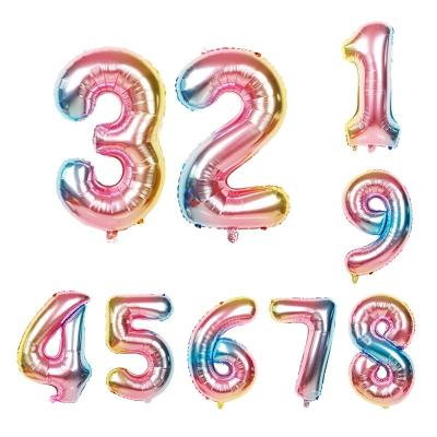 China Popular 32 inch digital balloons wedding birthday party decoration gradient color number foil balloon for sale