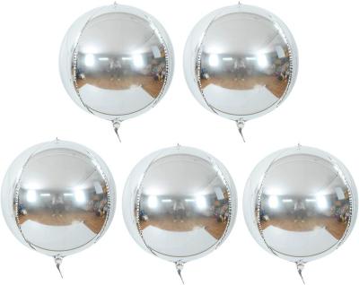 China Promotional Toy 5pcs Hangable Silver 4D Round Sphere Foil Metallic Mylar Foil Balloon 22inch Large Foil Balloon Silver Mirror For Birthday for sale