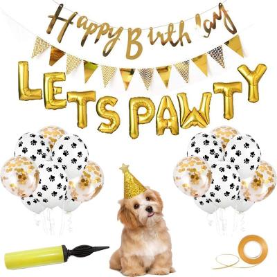 China Party Decoration 29 Pcs Cat And Dog Birthday Party Supplies Pampers Party Hat Paw Printing Balloons Birthday Banner LET PAWTY Foil Balloons for sale