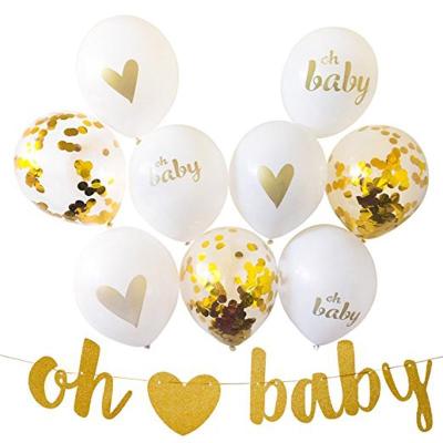 China Customized OH BABY Paper Banner Latex Balloon Set Baby Shower Party Supplies Decorations Balloons Place Gold Confetti Balloons for sale