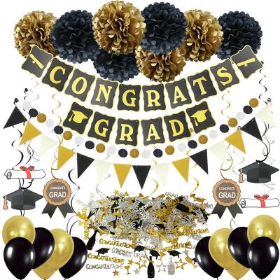 China Hot Selling Party Decoration Graduation Spiral Banner Paper Balloon Set Party Balloons Decoration Supplies Black Gold Balloon Set for sale