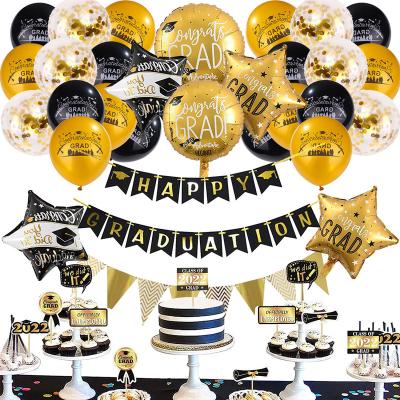 China Wholesale Party Decoration Graduation Party Balloon Set Graduation Party Pull Flag Gold Graduation Theme Balloon Arch Decorative Black Chain for sale