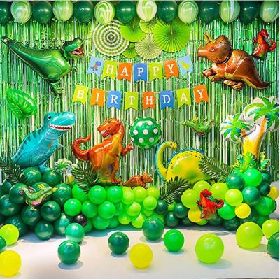 China Eco-friendly Fan Paper Balloon Banner Happy Birthday Decoration Background Party Dinosaur Jungle Palm Leaf Set for sale