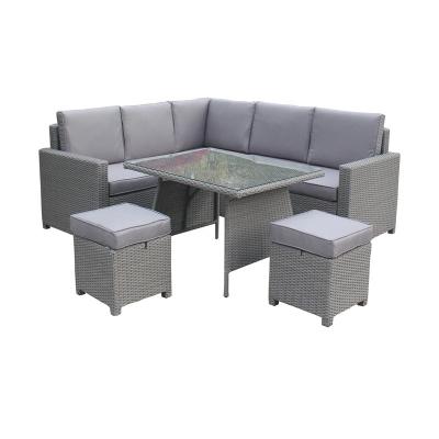 China Garden Set PE Rattan Steel Frame Patio Sofa Set With Outdoor Stool Garden Sets for sale