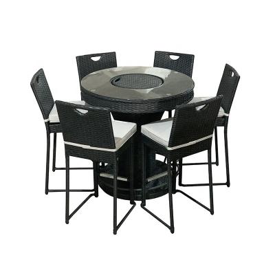 China Modern Black Outdoor Garden Furniture Alum Rattan Wicker Barset With Round Ice Bucket Bar Table for sale