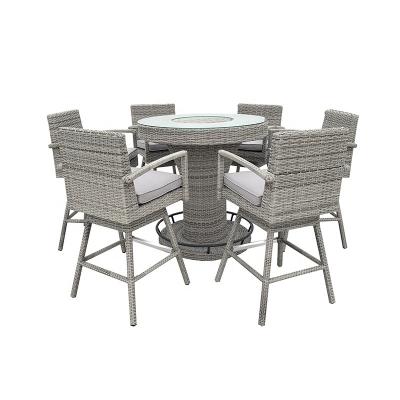 China Modern Outdoor Rattan 7pcs Barset Garden Alum Frniture With Round Ice Bucket Table for sale