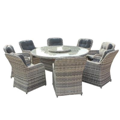 China Garden Set Outdoor Round Garden Furniture Rattan Table With Lazy Susan 9pcs Dining Set for sale