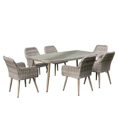 China Garden Set Outdoor Table Garden Furniture Rectangular Rattan Chair Wicker Garden Dining Set of 7 for sale