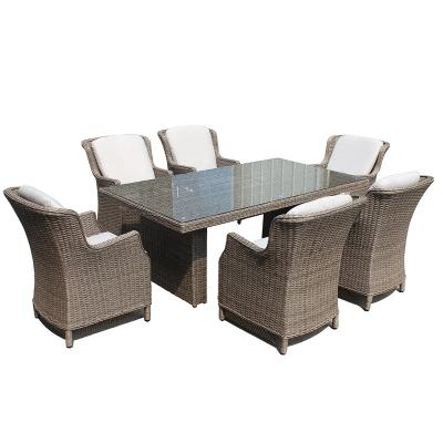 China Garden Set Outdoor Garden Furniture Rectangular Rattan Table 7pcs Dining Set for sale