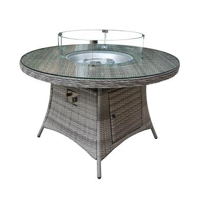 China KD Modern Aluminum Wicker Rattan Round Firepit Dia120 Dining Table With Glass Top for sale