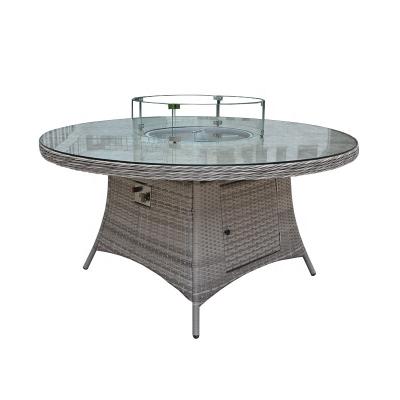 China KD Modern Aluminum Wicker Rattan Round Firepit Dia150 Dining Table With Glass Top for sale