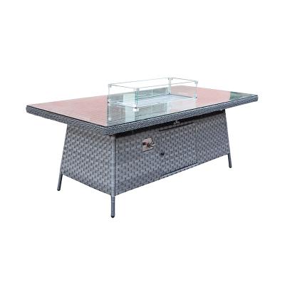 China Modern KD Firepit Aluminum Wicker Rattan Rectangular Dining Table 200*100cm With Glass Top for sale