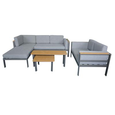 China Alum KD Modern Outdoor Tables And Cushions Sofa Sets With Plywood Coffee for sale